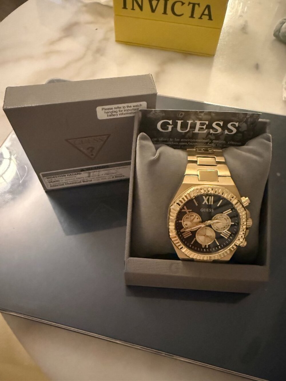 GUESS Equity GW0703G5 Men's Gold-Tone Black Dial Watch 44mm – Tags & Box